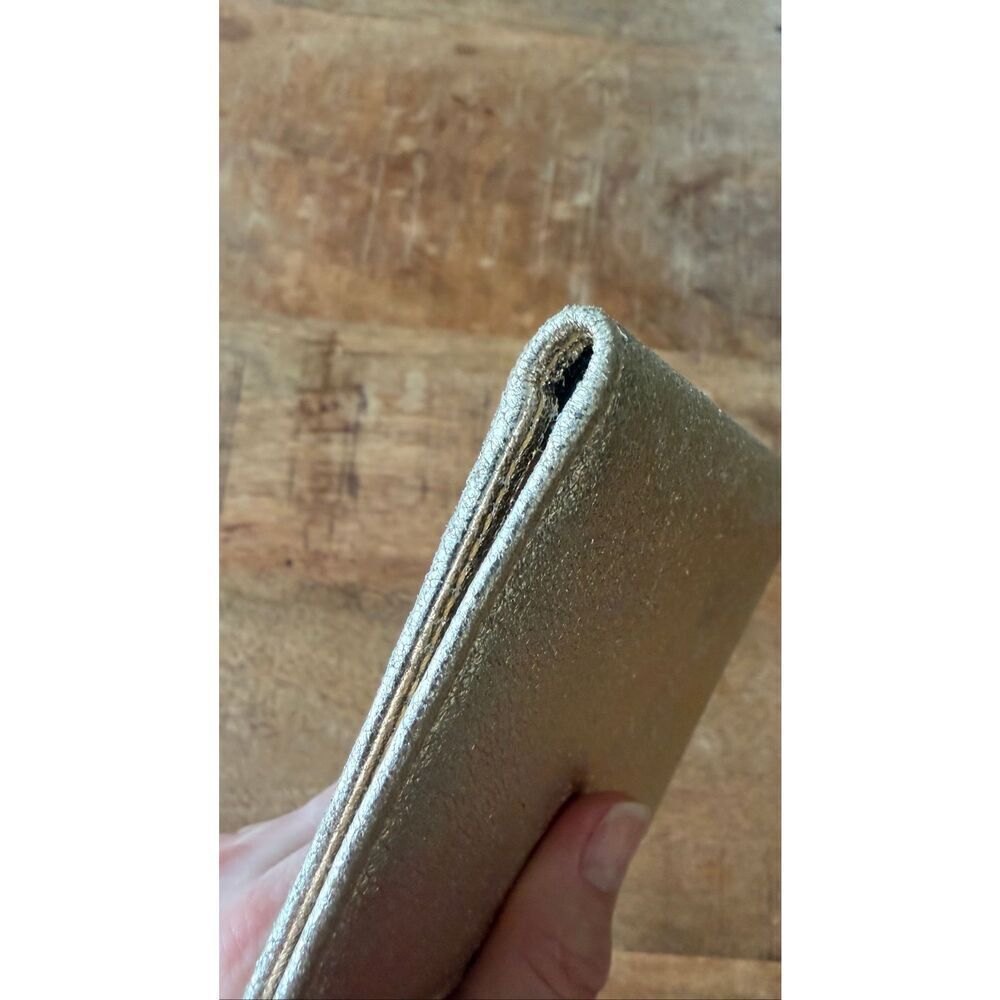 Genuine Leather Passport Holder Gold Metallic Travel Cover Slim - Picture 4 of 5